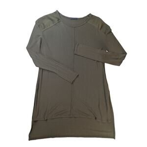 Zara Women's Size S Long Sleeve Super Soft Tee Long In Back Olive Green Boho...